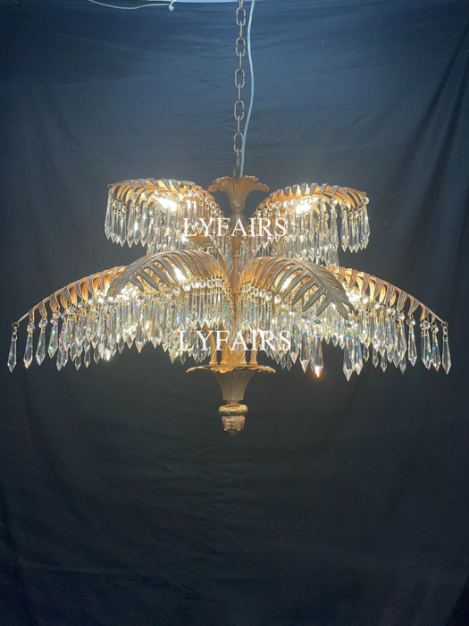 Lustre de luxe en cristal et laiton en forme de palmier pour salon/plafond bas 