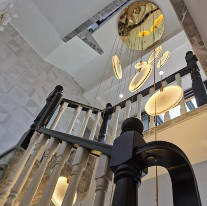 Modern Floating Round Alabaster Chandelier for High Ceiling