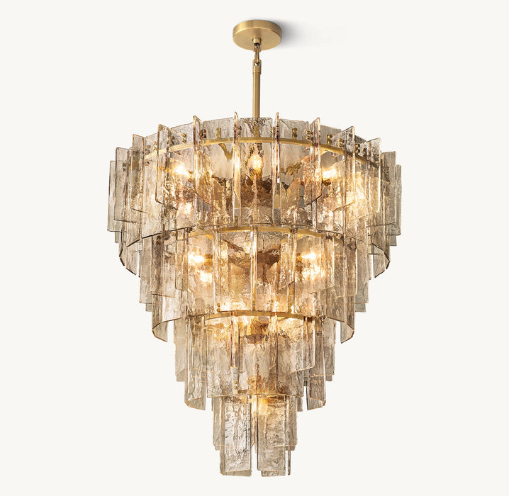 Vintage Inspired Tiered Clear/Smoky Gray Rippled Cast Glass Chandelier
