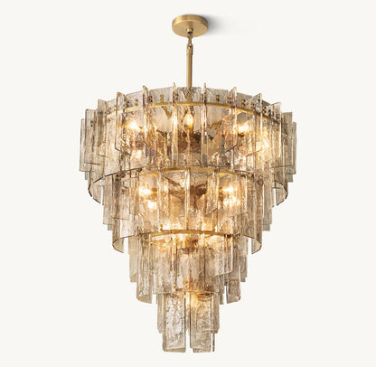 Vintage Inspired Tiered Clear/Smoky Gray Rippled Cast Glass Chandelier