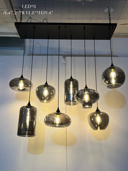 Lampadario in vetro grigio fumé per bar/sala da pranzo