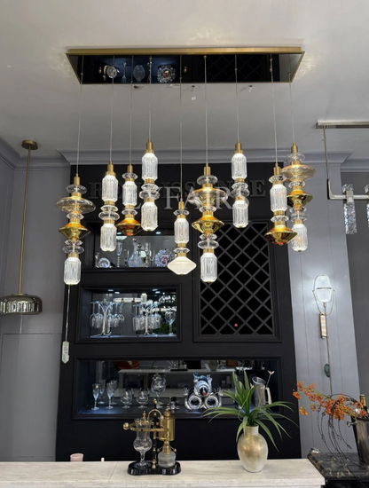 Mid-Century Vintage Suspended Glass Chandelier