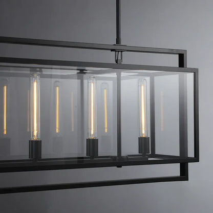 Modern Linear Steel Glass Lampshade Chandelier for Dining Room/Kitchen Island