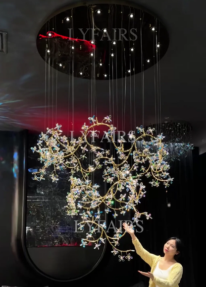 Luxury Floating Branches Crystal Flower Chandelier for High Celing/Mansion/Hotel