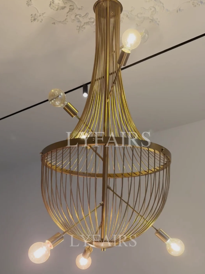 Luxury Minimalist Golden Cage Chandelier