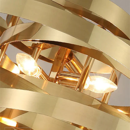 Lampada a sospensione in acciaio inossidabile dorato a forma di tornado