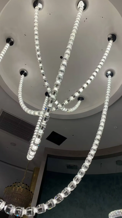 Modern Crystal Bullet Necklace Chain Chandelier for Living Room/Staircase/Foyer/Hotel/Restaurant