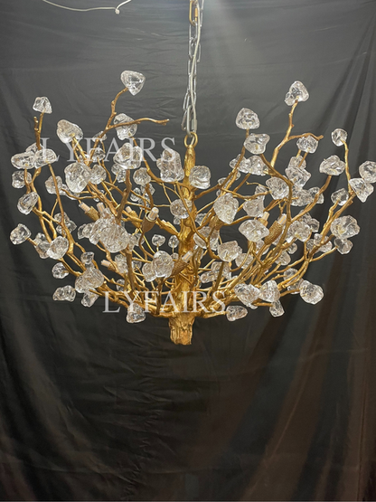 Lampadario da soffitto con pendente in cristallo e rami in ottone per soggiorno/sala da pranzo/ingresso
