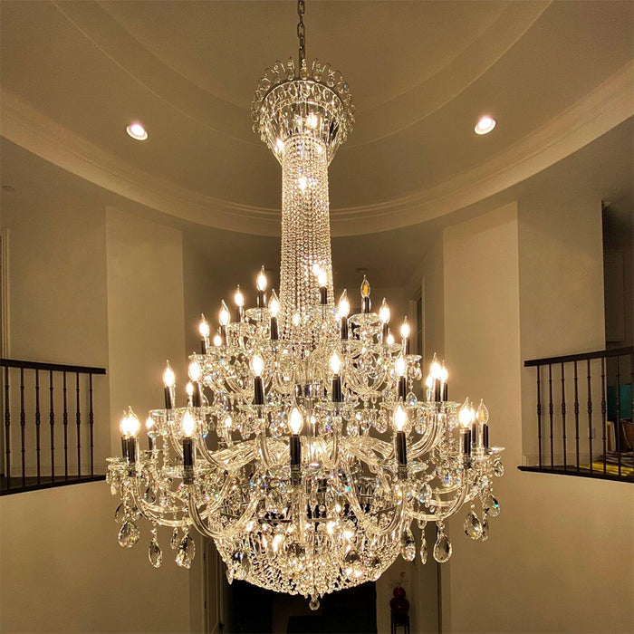 Lampadario a candela in stile impero tradizionale in oro extra large di lusso, con pendente in cristallo per scale/atrio