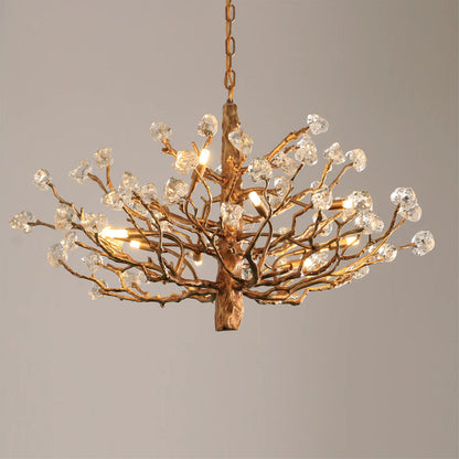 Lampadario da soffitto con pendente in cristallo e rami in ottone per soggiorno/sala da pranzo/ingresso