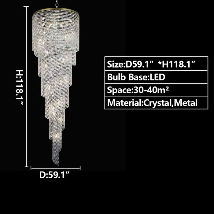 Elegant Long Spiral Tassel  Crystal Chandelier For Living Room Foyer Staircase
