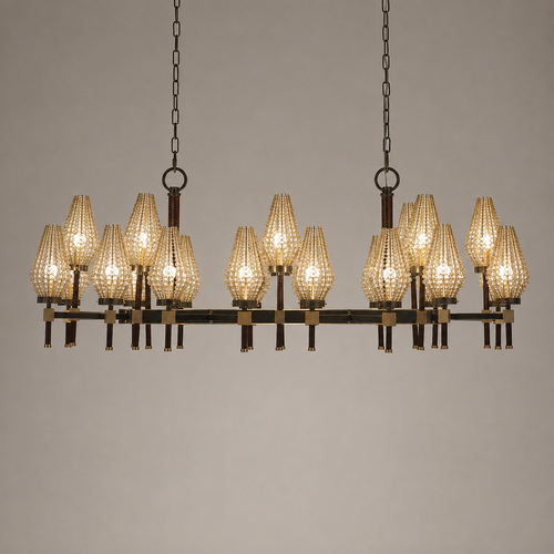 Contemporary Linear Torch‑Shaped Crystal Shade Chandelier for Dining Room/Kitchen Island