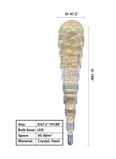 European style modern simple crystal chandelier for villa living room, between the rotating ladder.