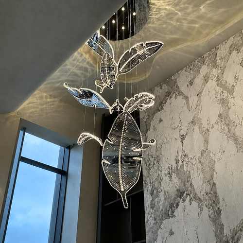 Modern Floating Sculptural Banana Leaf Crystal Ceiling Light