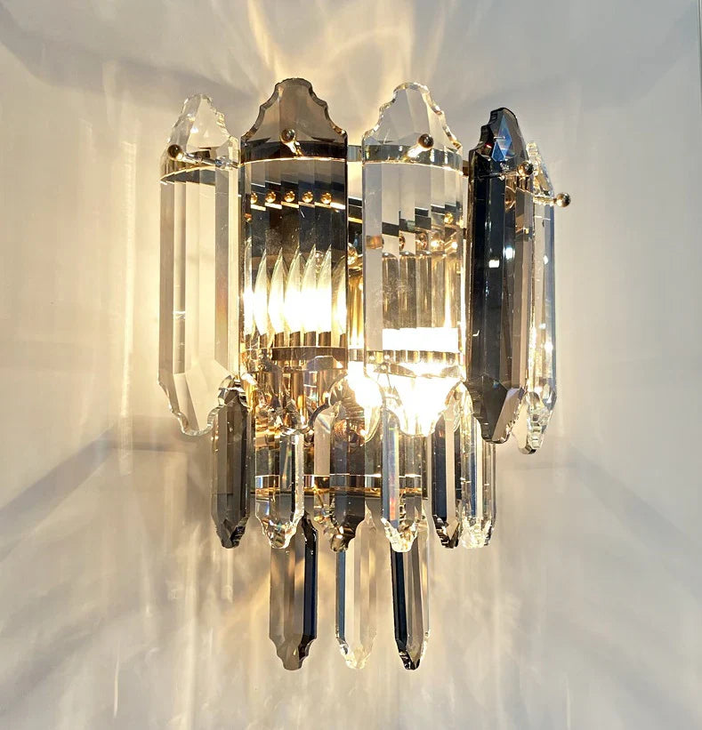 Modern Smoked&Clear Crystal Wall Lamp