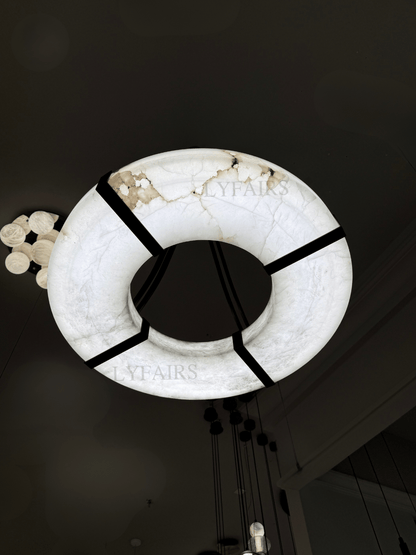 Modern Organic Flat Circular Alabaster Ring Chandelier