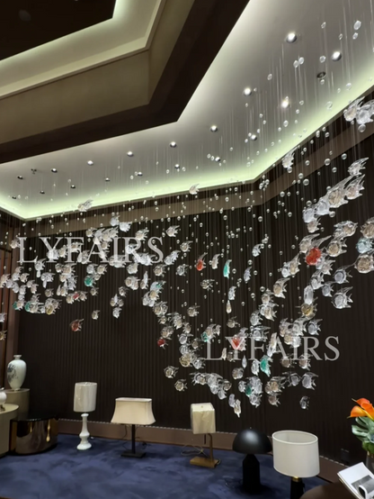 Artistic Flowing Fish Glazed Glass Chandelier for Hotel Lobby