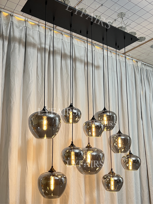 Lampadario in vetro grigio fumé per bar/sala da pranzo