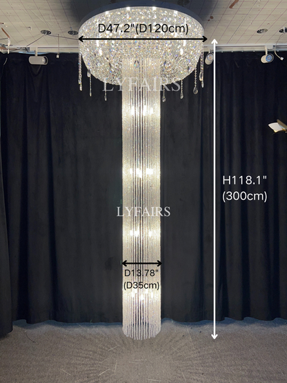 Extra Large Flush Mount Silver Waterfall Luxury Ceiling Crystal Chandelier for High-ceiling Living Room/Duplex Hall