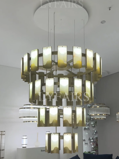 Modern 1/2/3/4 Tier Round Brass Chandelier with Jade