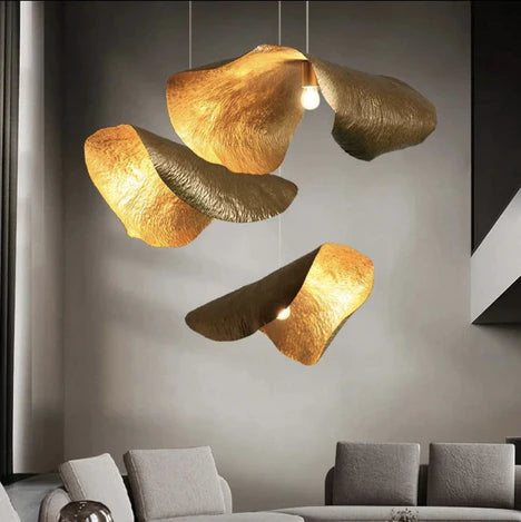 Postmodern Withered Leaf Parlor Pendant Lighting Fixture in Brass
