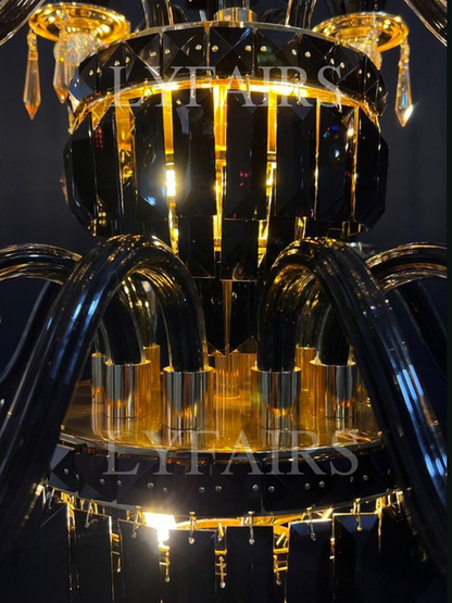 Lampadario di cristallo tradizionale americano con rami di candela, nero e oro, lampadario di lusso per soggiorno/sala da pranzo