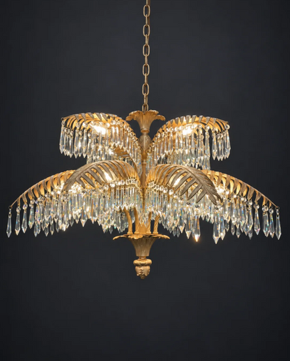 Lustre de luxe en cristal et laiton en forme de palmier pour salon/plafond bas 