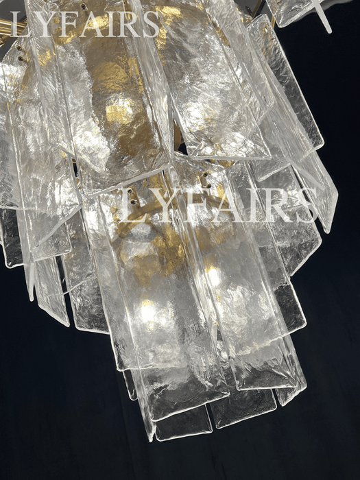 Vintage Inspired Tiered Clear/Smoky Gray Rippled Cast Glass Chandelier