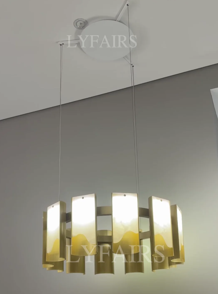 Modern 1/2/3/4 Tier Round Brass Chandelier with Jade