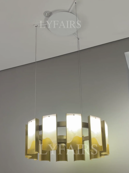 Modern 1/2/3/4 Tier Round Brass Chandelier with Jade