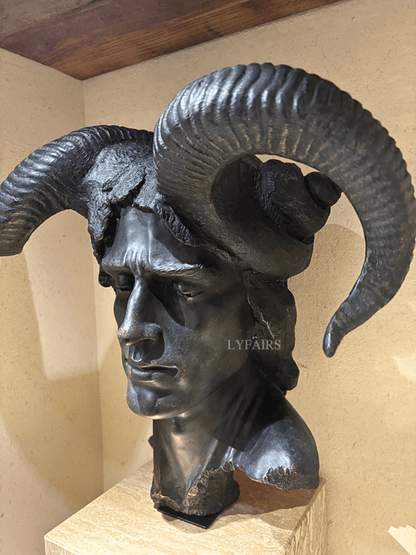 Black Ram-Horned Face Sculpture