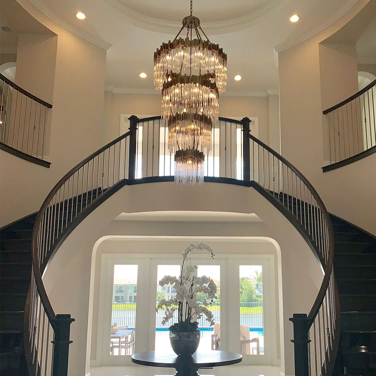 Grand lustre élégant en verre multicouches pour haut plafond/escalier/entrée