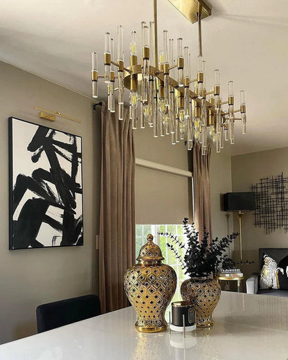 Modern Minimalist Gold Branch Clear Crystal Rods Pendant Chandelier for Living/Dining Room
