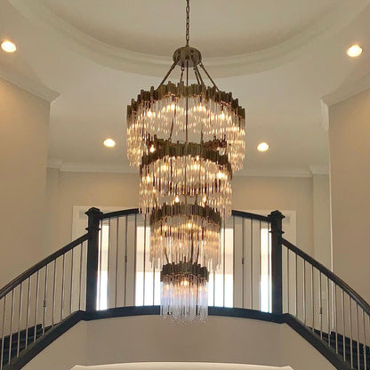 Grand lustre élégant en verre multicouches pour haut plafond/escalier/entrée