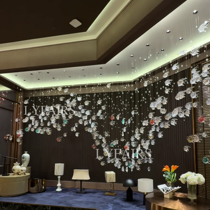 Artistic Flowing Fish Glazed Glass Chandelier for Hotel Lobby