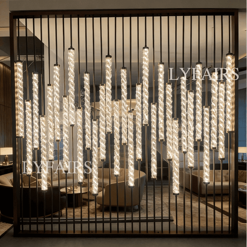 Bespoke Modern Vertical Twisted Glass Rod LED Partition Screen