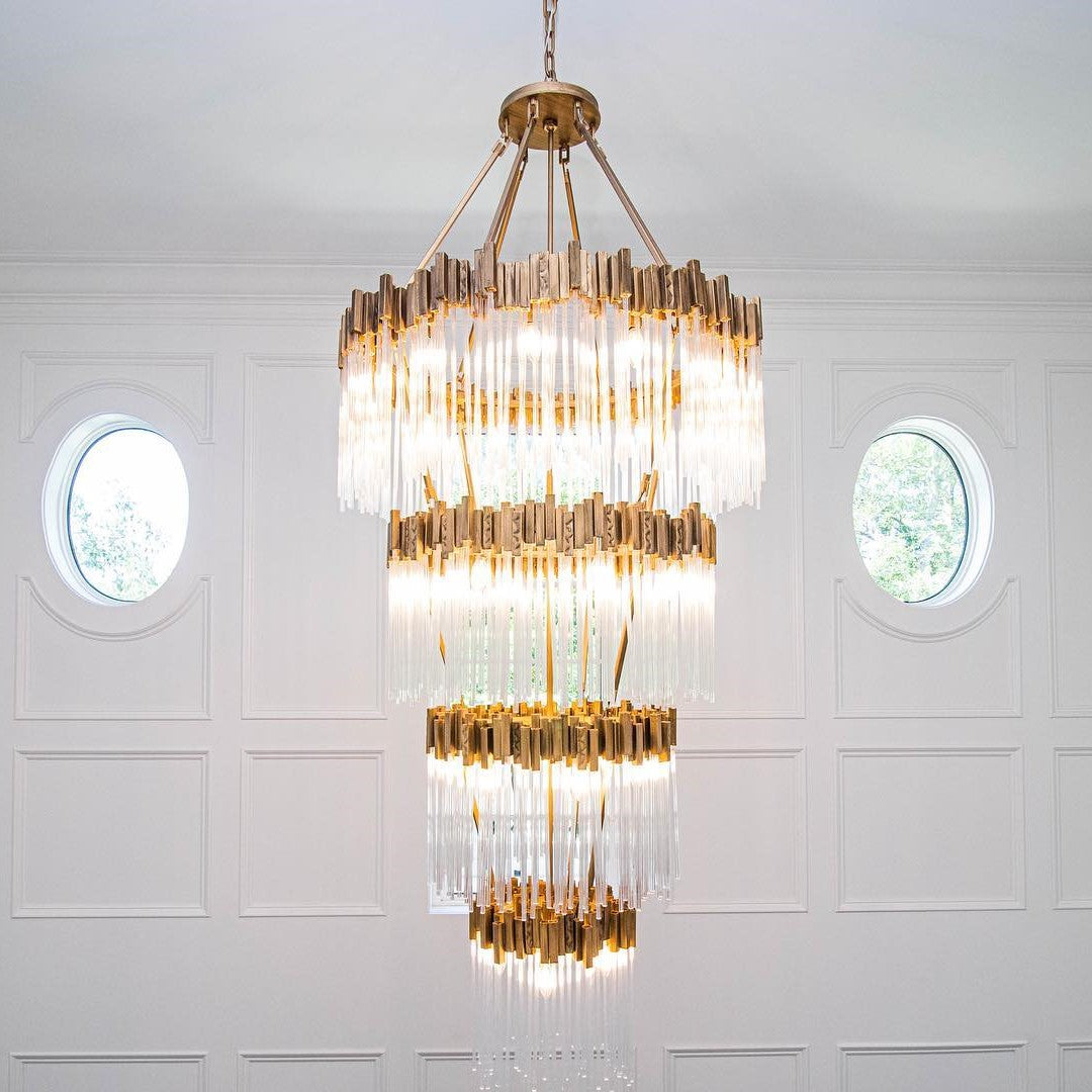 Grand lustre élégant en verre multicouches pour haut plafond/escalier/entrée