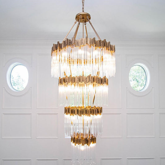Grand lustre élégant en verre multicouches pour haut plafond/escalier/entrée