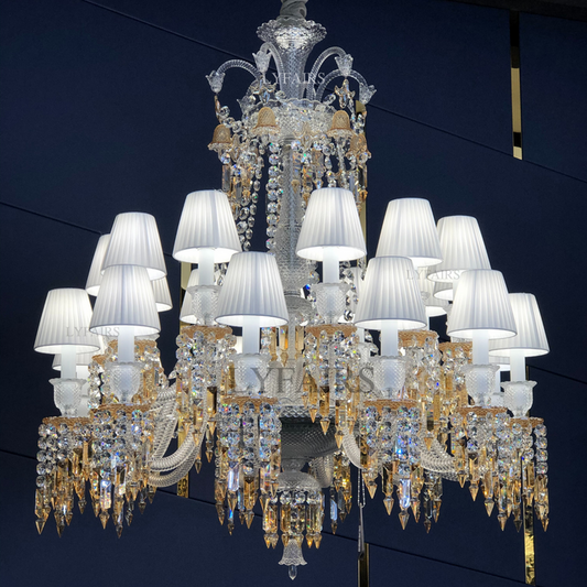 Large Light Luxury Classic Tiered Yellow Crystal Candle shaded Chandelier for High-ceiling Rooms/Living Room