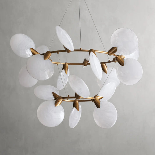 Lustre moderne à deux niveaux en verre translucide soufflé à la main en forme de pétale