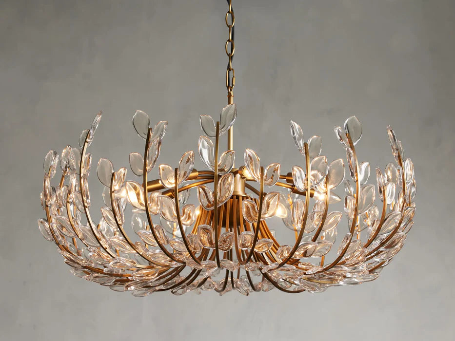 Modern Brass Branch Glass Leaves Chandelier for Low-ceiling
