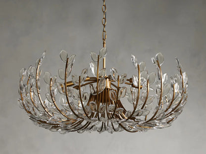 Modern Brass Branch Glass Leaves Chandelier for Low-ceiling