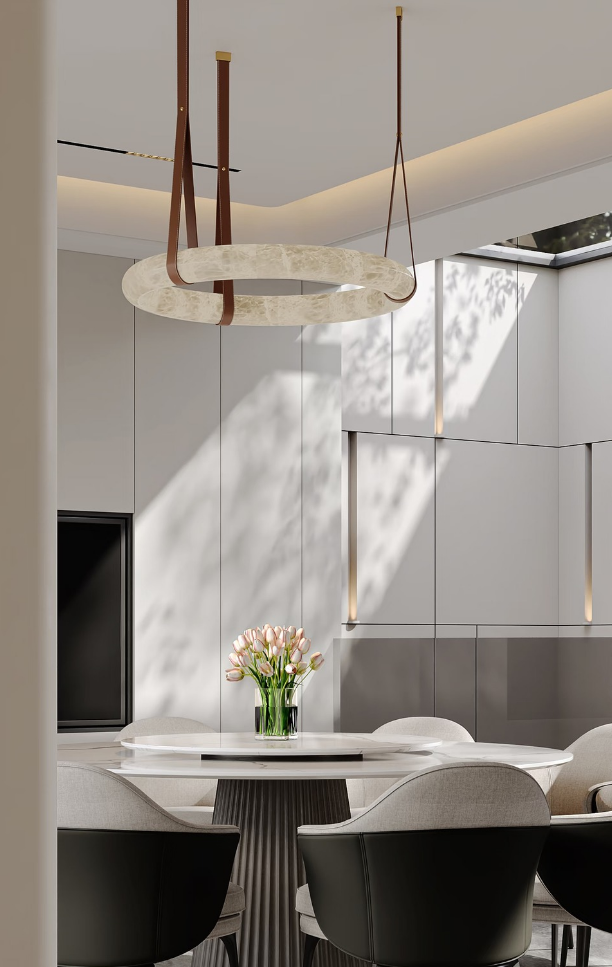 Modern Round Alabaster Chandelier for Living Room/Bedroom/Dining Room