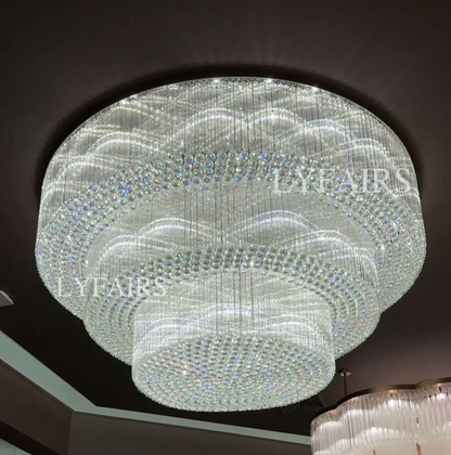 Modern 3-tier Flush Mounted Round Crystal Chandelier