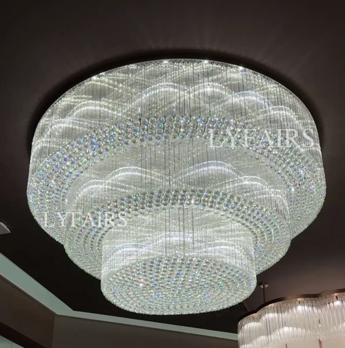 Modern 3-tier Flush Mounted Round Crystal Chandelier