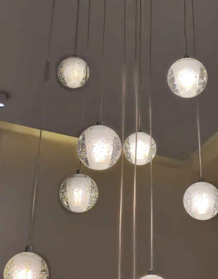 Oversized Nordic Art Round Air Bubbles Pendant Chandelier for Stairs/Spiral Staircase/Hotel Lobby