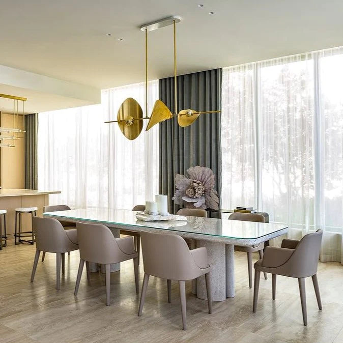 Lustre linéaire minimaliste en laiton pour salle à manger/îlot de cuisine