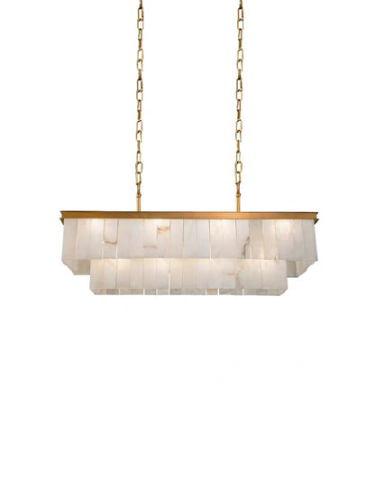 Modern Rectangular 2-tier Alabaster Chandelier for Dining Room