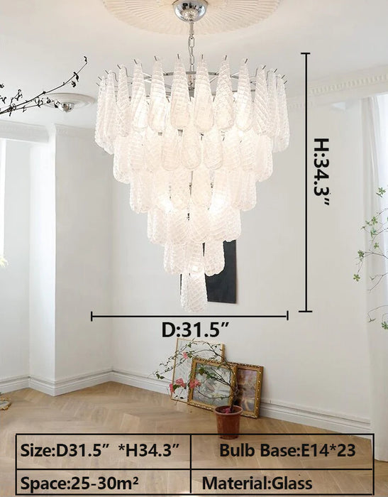 Multi-layered White Plaid-pattern Teardrop Chandelier for Living Room/Bedroom