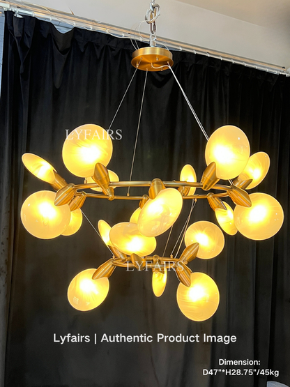 Lampadario moderno a due livelli in vetro traslucido soffiato a mano a forma di petalo
